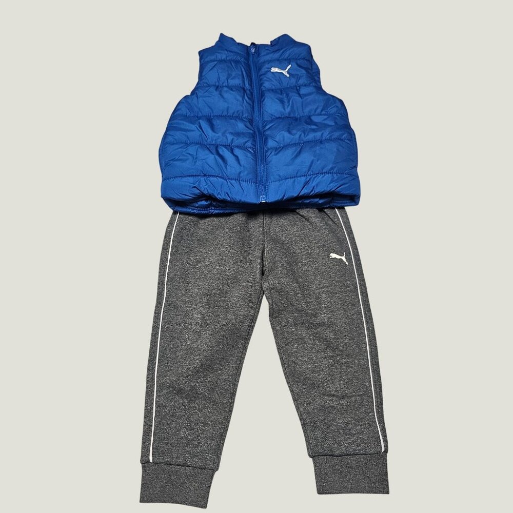 Puma Kids Blue Puffer Vest & Grey Jogger Set XXS 3/4